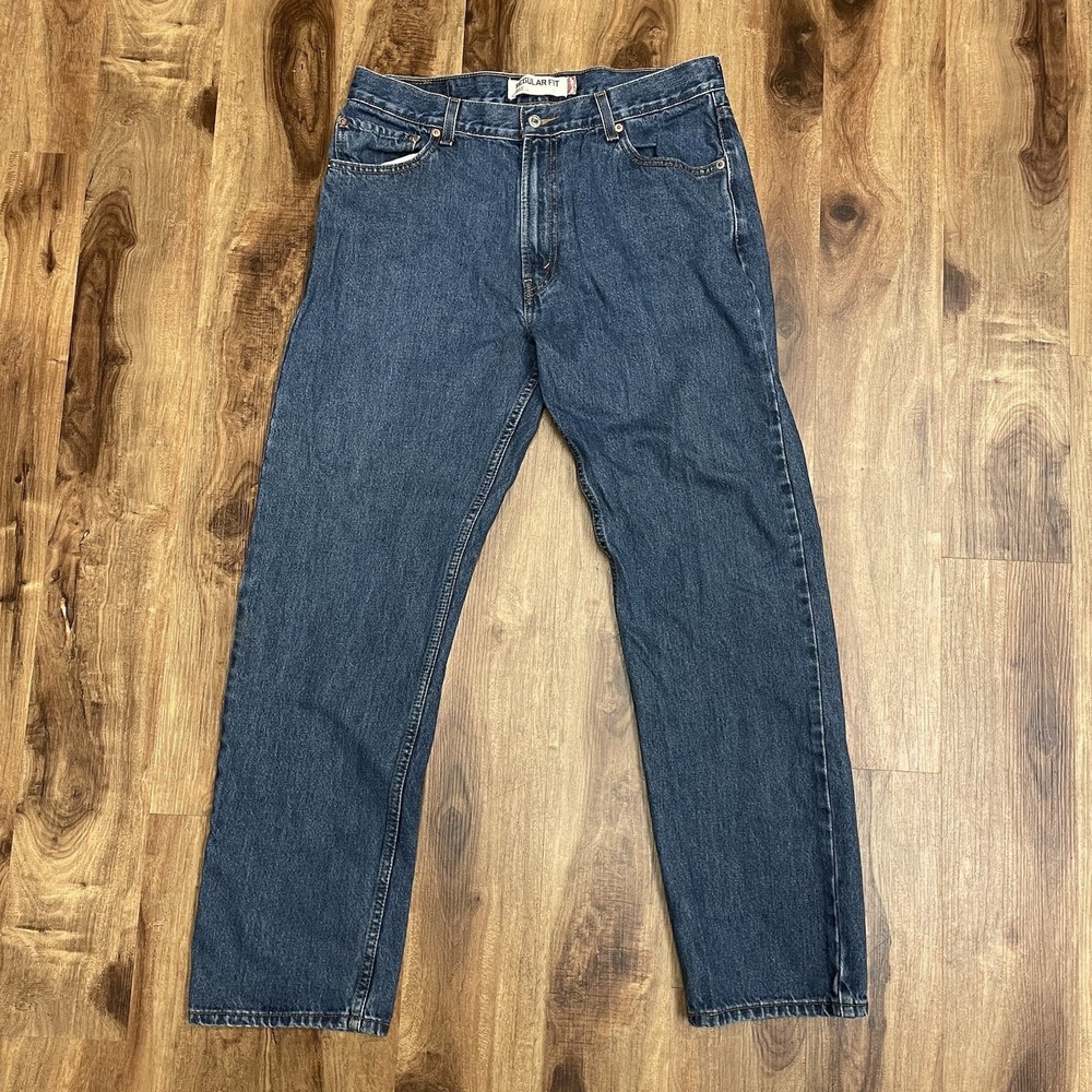Levis 505 Y2K Reg Fit Dark Stonewash Blue Denim Jeans Mens 36x32 Straight Leg